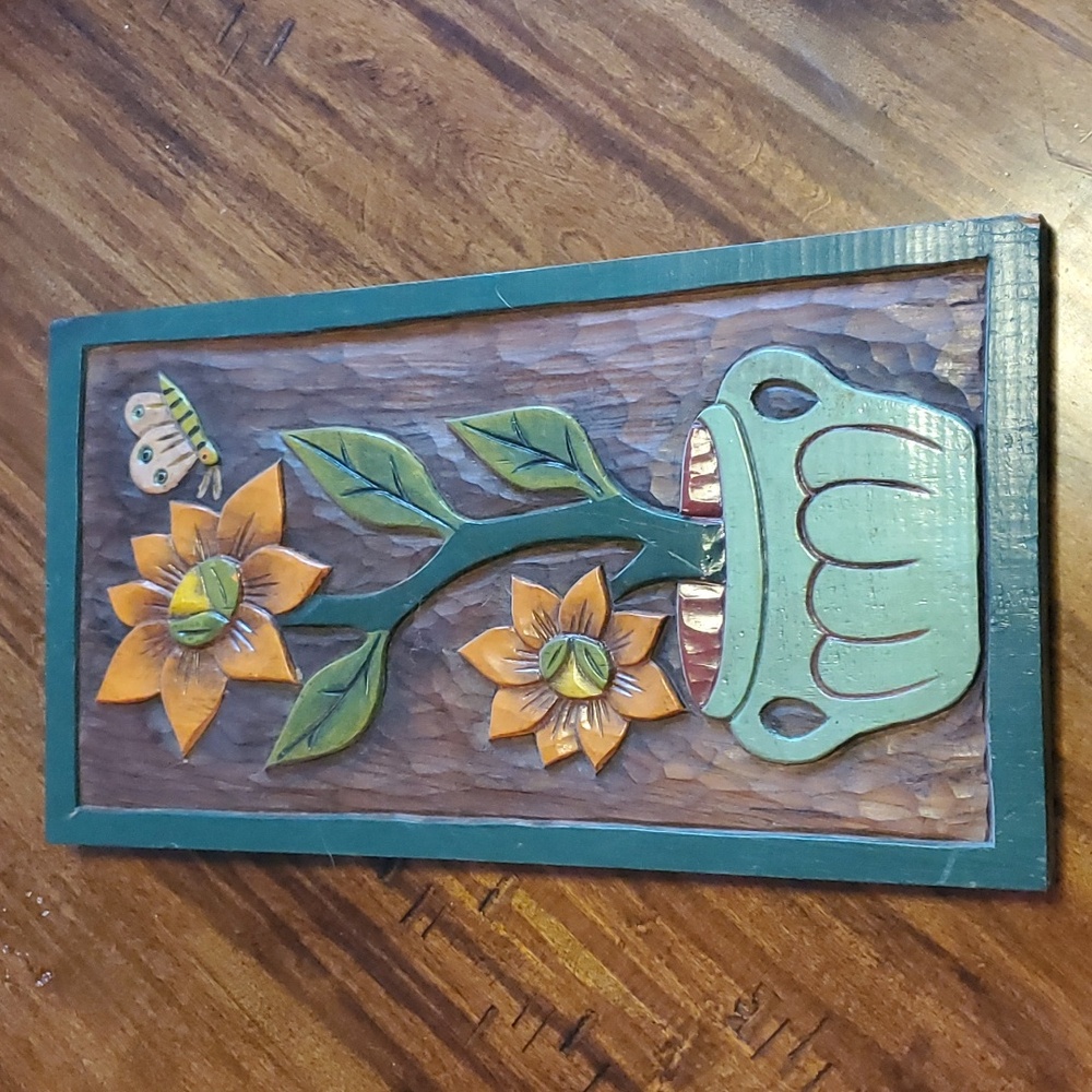 Carved Floral Wood Wall Art